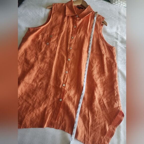 For Cynthia Orange Sleeveless Linen Button Down Coastal Blouse - Picture 8 of 10